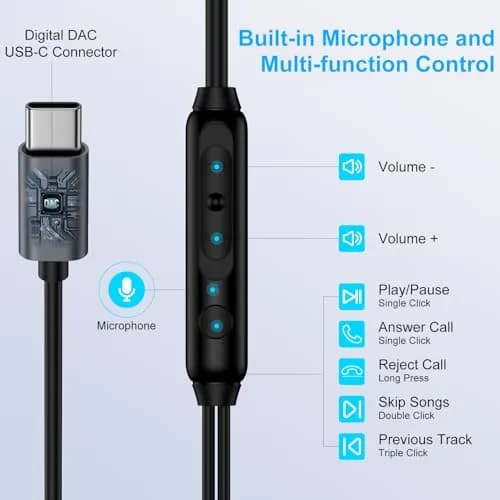 VIFIGEN USB C Wired Earbuds with Microphone | HiFi Stereo Sound, Noise Isolation, 1.2m (4ft) Cable thumbnail 5