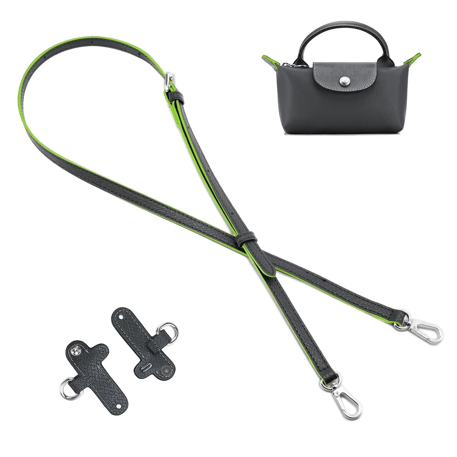 DEVPSISR Adjustable Leather Strap for Longchamp Handbag | 125 cm (48.75 in) Brown-Gold — Graphite Gray-silver