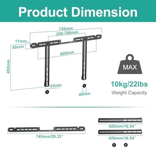 WALI Sonos Arc TV Mount for Sonos Arc & Sonos Arc Ultra, Black | Heavy Duty Wall Mount up to 10kg thumbnail 5