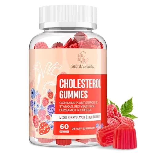 Glorithiventa Cholesterol Supplement Gummies 60 Count | Plant Sterols & Stanols, Red Yeast Rice, Bergamot Extract, Guggul, Mixed Berry Flavor thumbnail 1