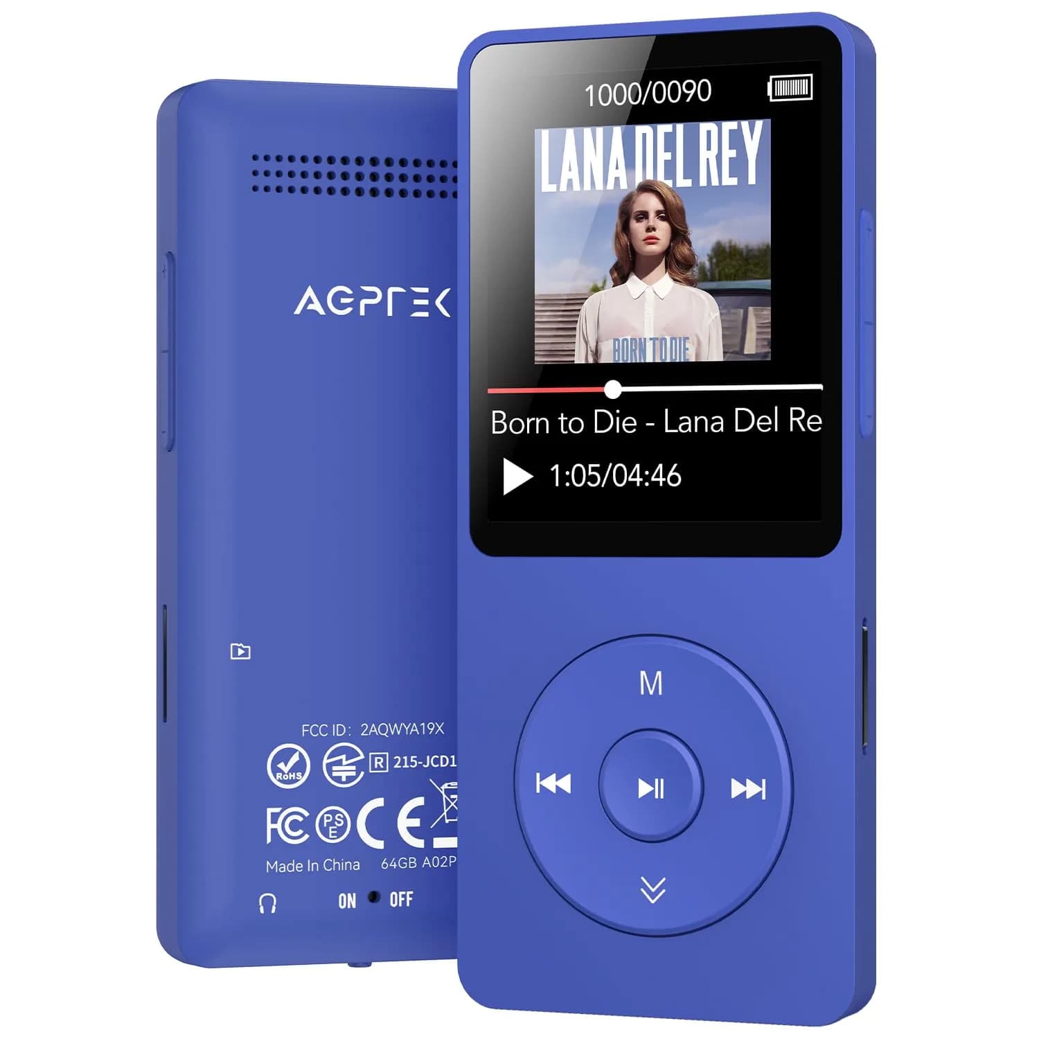 AGPTEK A02 MP3 Player 64GB Blue | Bluetooth 5.3 Portable Music Player with 40-Hour Playback - main product image
