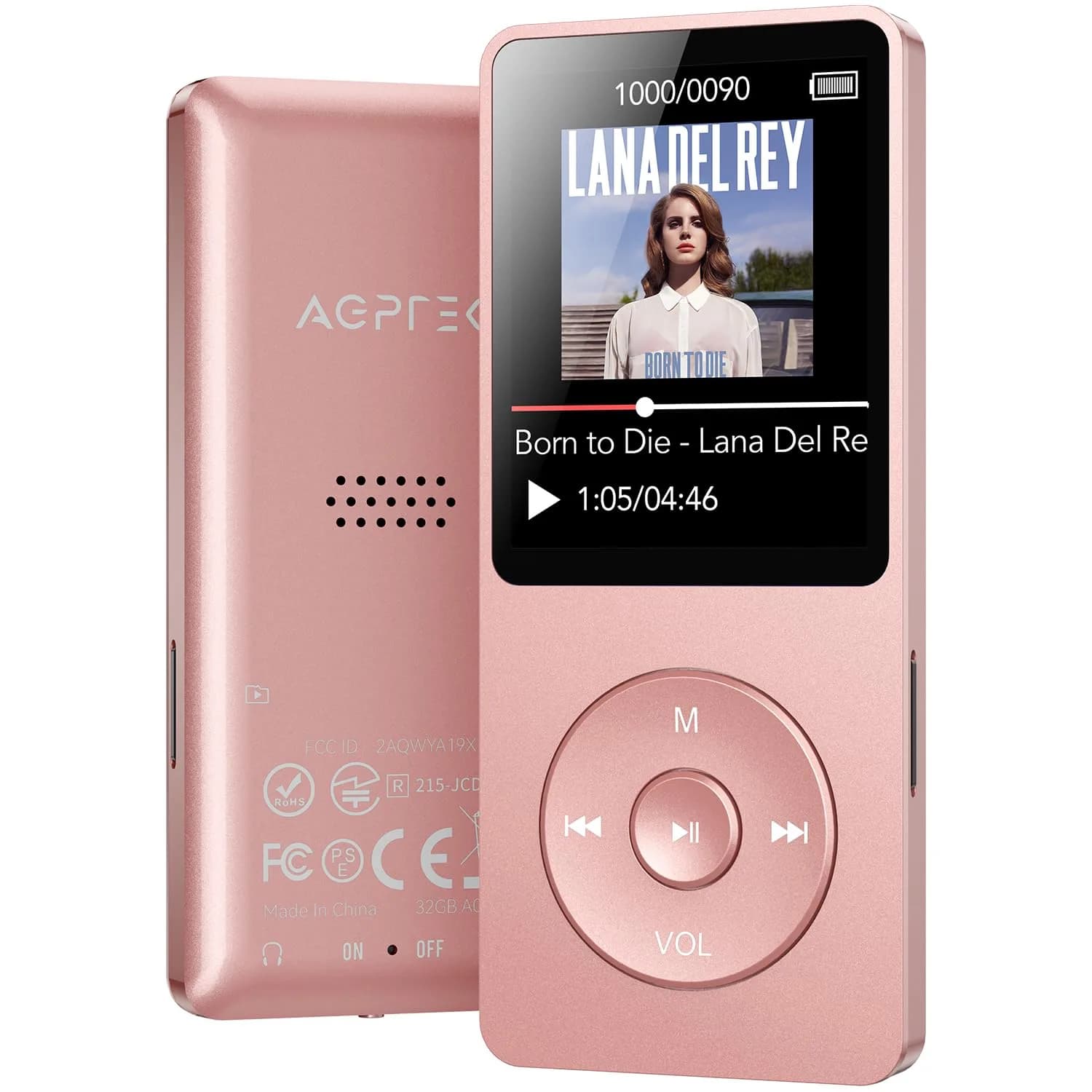 AGPTEK A02 MP3 Player Rose Gold 64GB (2.22 oz) | Bluetooth 5.3 Music Player with Speaker - main product image