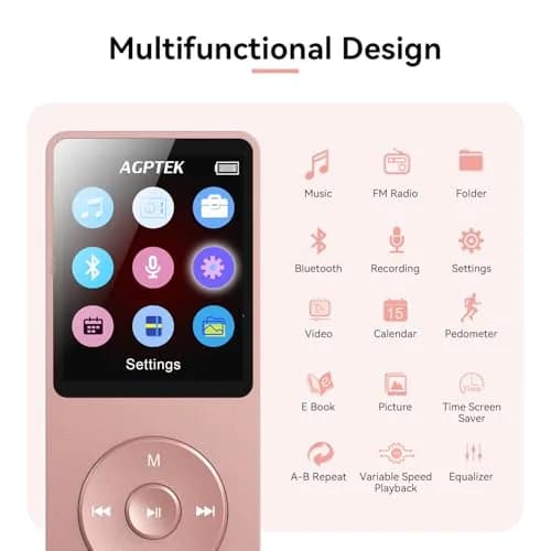 AGPTEK A02 MP3 Player Rose Gold 64GB (2.22 oz) | Bluetooth 5.3 Music Player with Speaker thumbnail 4