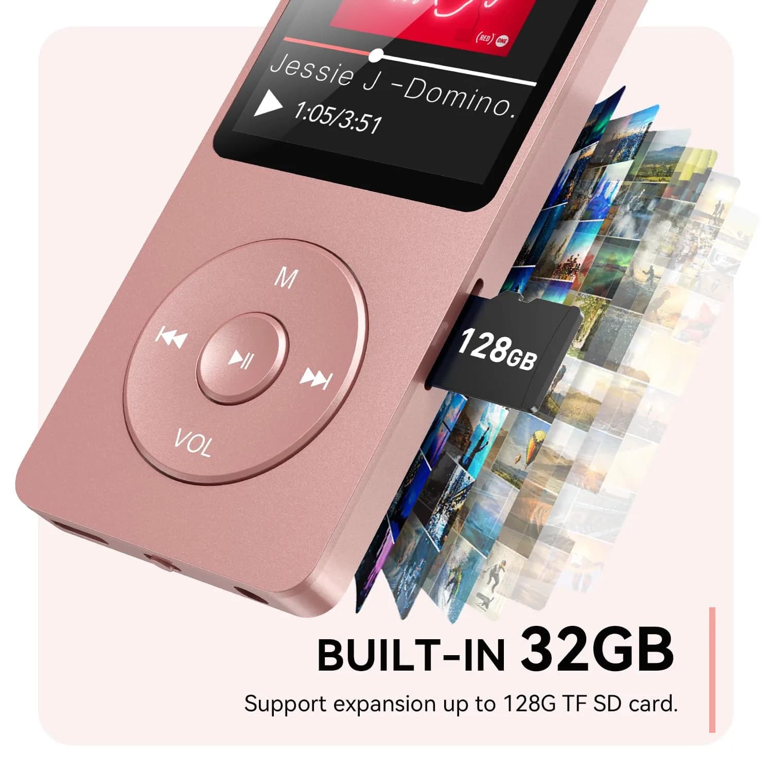 AGPTEK A02 MP3 Player Rose Gold 64GB (2.22 oz) | Bluetooth 5.3 Music Player with Speaker - view 5