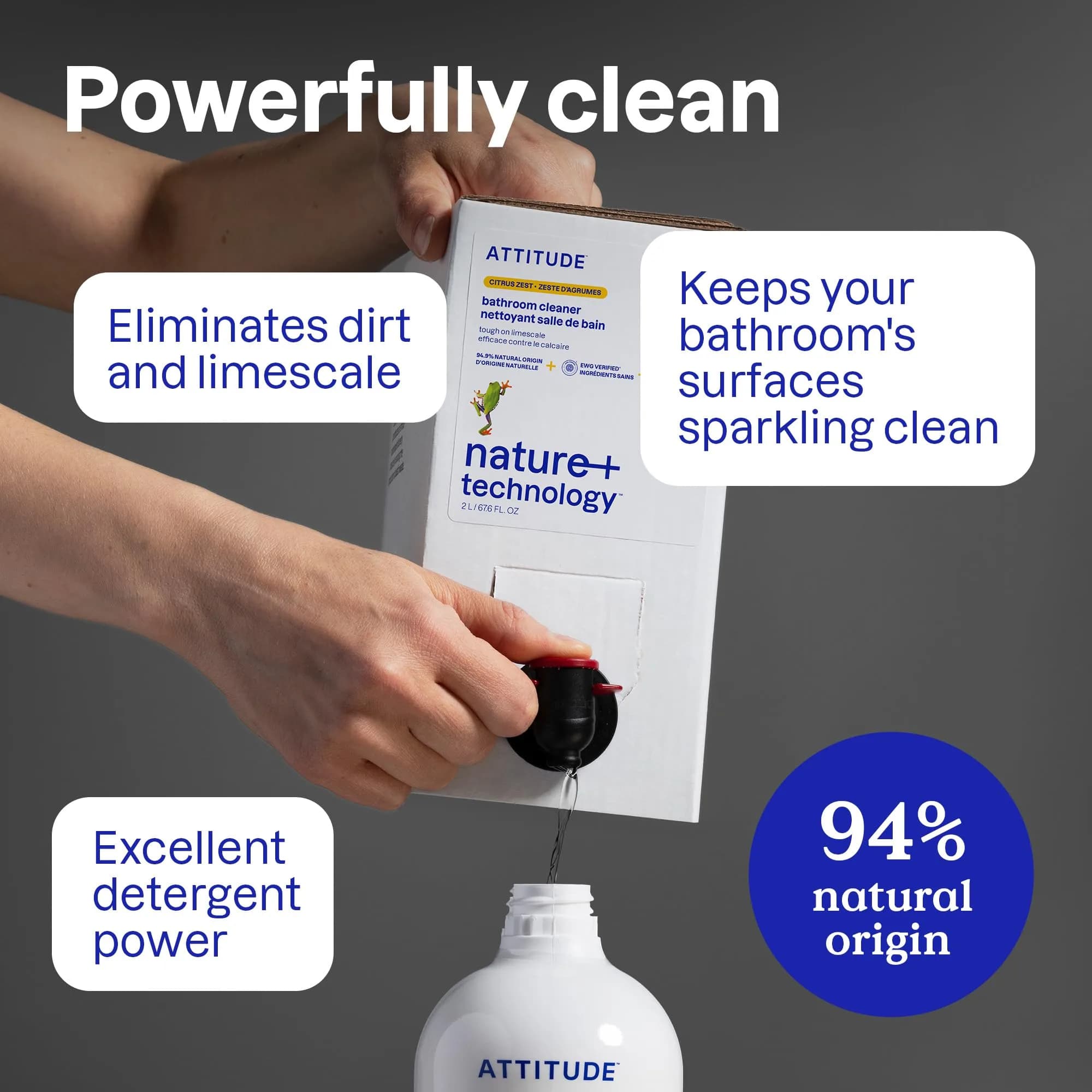 ATTITUDE Bathroom Cleaner Spray 2400ml (81.3 Fl Oz) Pack of 3 | EWG Verified Plant-Based Formula - view 3