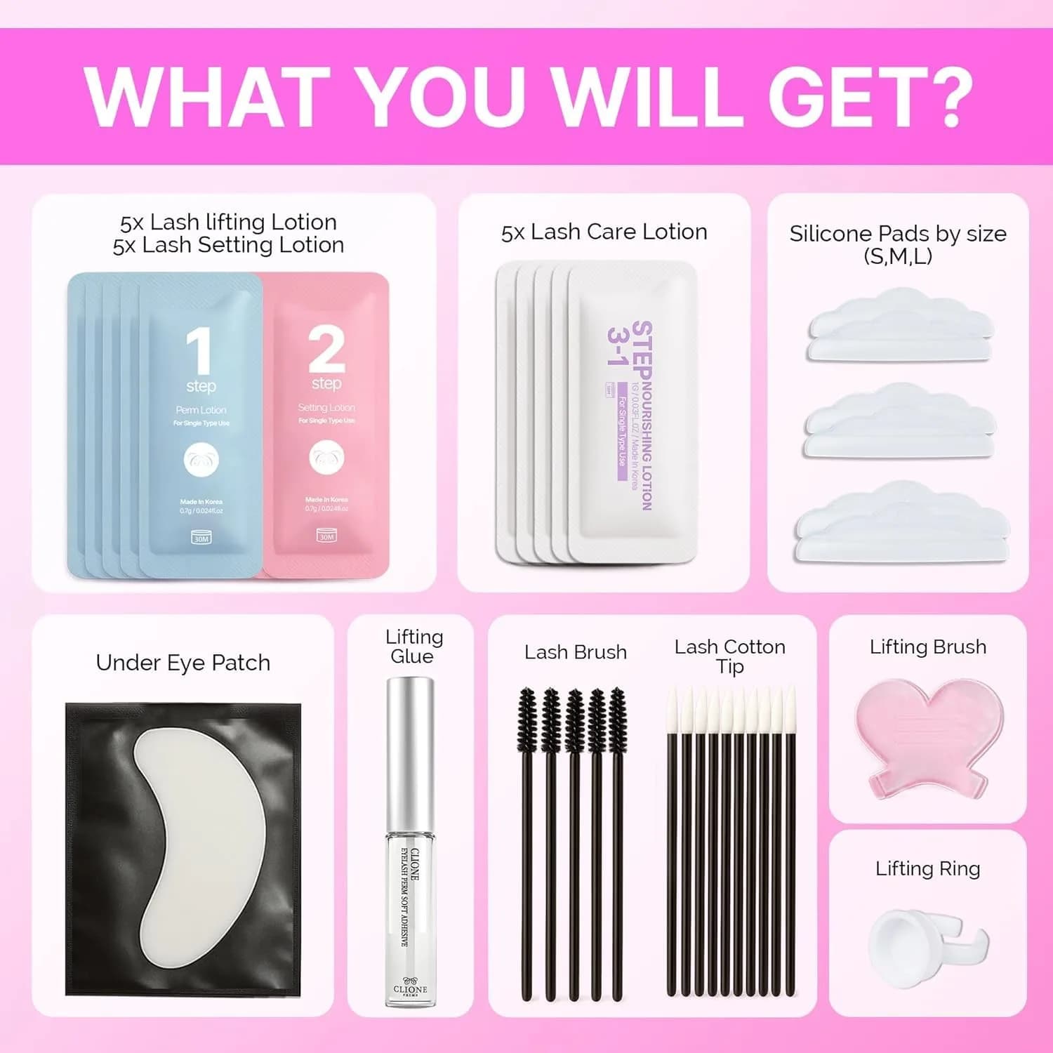 CLIONE PRIME Korean Lash Lift Kit - Eyelash Perm Kit for Eyebrow Lamination & Natural Curl | 5ml Glue, 3 Sizes Rods - view 8