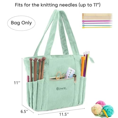 MYBAGZING Corduroy Crochet Bag 11.5" Large Yarn Storage Tote with Grommets | Stylish & Spacious Yarn Organizer for Knitters & Crocheters thumbnail 5