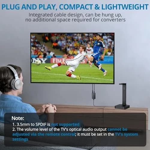 AUTOUTLET Optical to 3.5mm Converter | 192kHz/24-bit DAC | PCM Audio Output | Black thumbnail 5