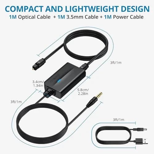 AUTOUTLET Optical to 3.5mm Converter | 192kHz/24-bit DAC | PCM Audio Output | Black thumbnail 6
