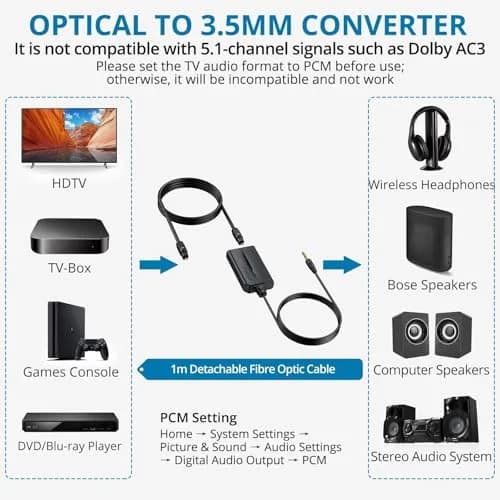 AUTOUTLET Optical to 3.5mm Converter | 192kHz/24-bit DAC | PCM Audio Output | Black thumbnail 2
