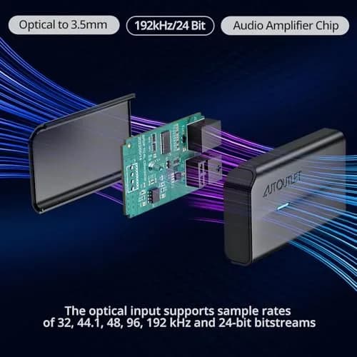 AUTOUTLET Optical to 3.5mm Converter | 192kHz/24-bit DAC | PCM Audio Output | Black thumbnail 3