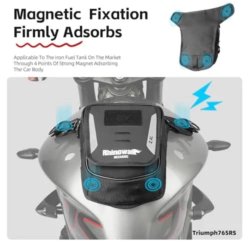 Rhinowalk Motorcycle Fuel Tank Bag, Magnetic Quick Release, Black, One Size | Multifunctional Leg & Waist Bag thumbnail 4