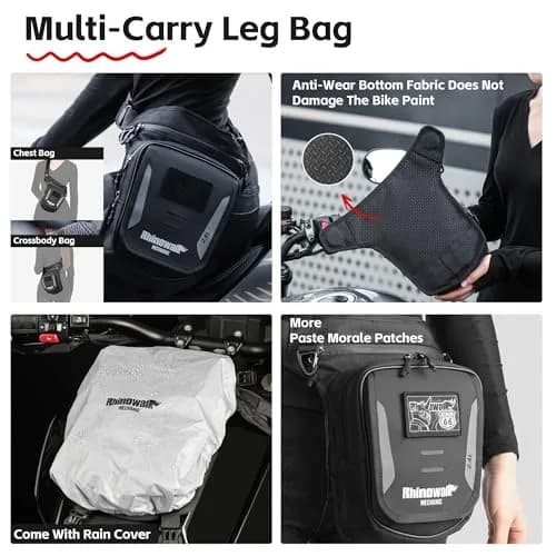 Rhinowalk Motorcycle Fuel Tank Bag, Magnetic Quick Release, Black, One Size | Multifunctional Leg & Waist Bag thumbnail 3