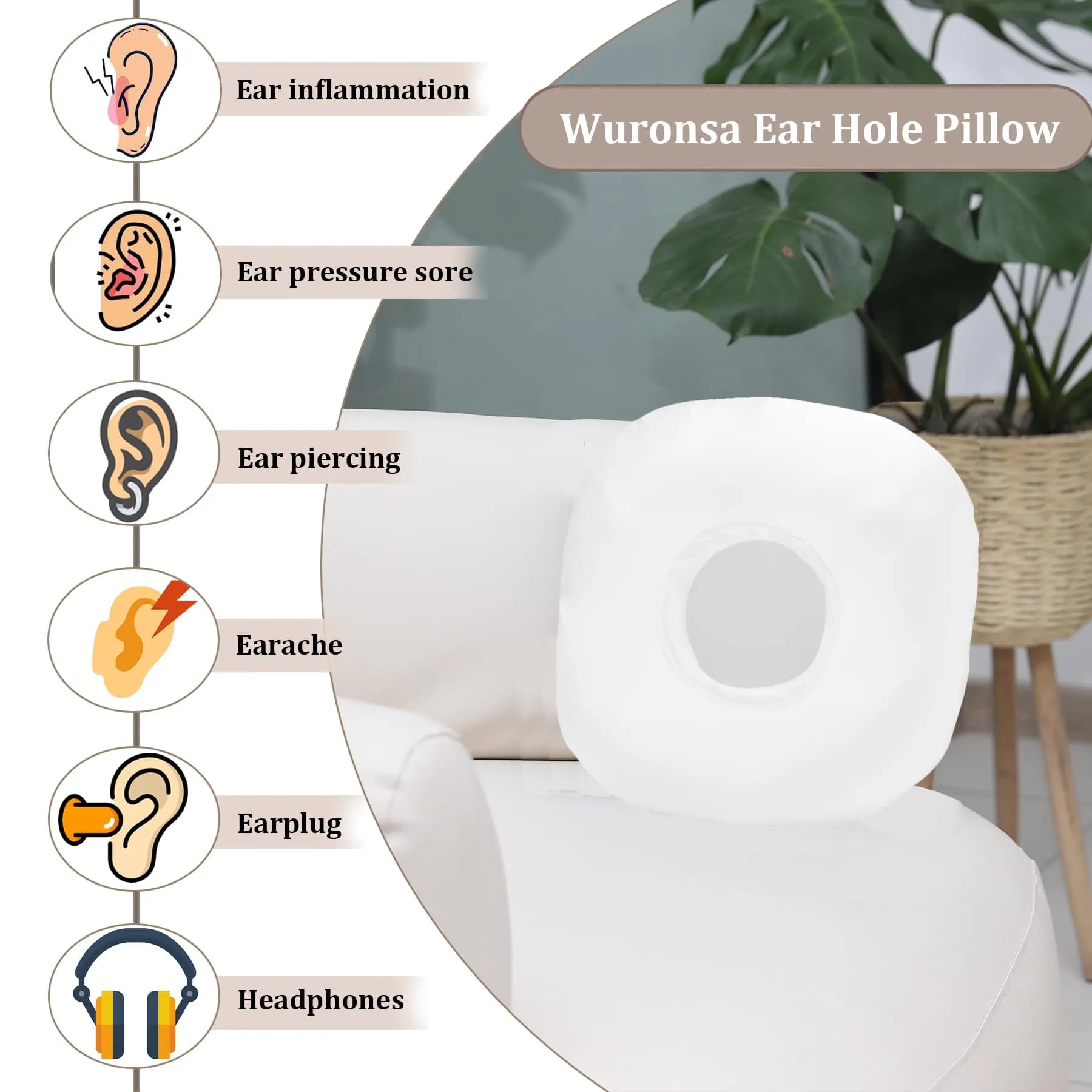 Wuronsa Cooling Silk Ear Pillow with Hole | 23cm (9") x 8.9cm (3.5") - view 5