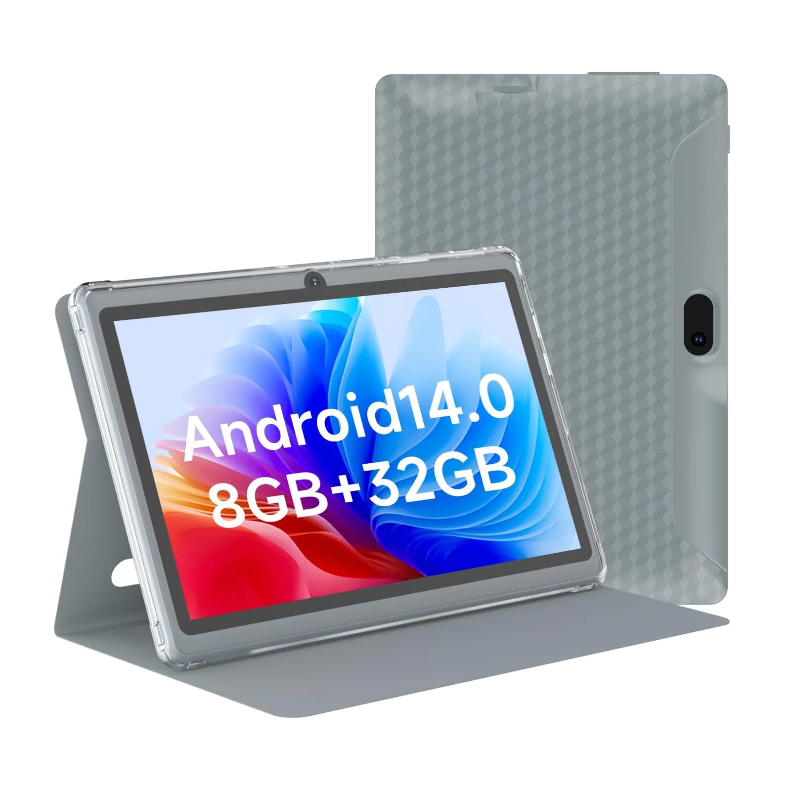 HOTTABLET 7-Inch Android 14 Tablet with Case, 8GB RAM + 32GB Storage, 1024x600 IPS Display, Dual Cameras, Bluetooth 5.0 WiFi Tab (Gray) — Gray