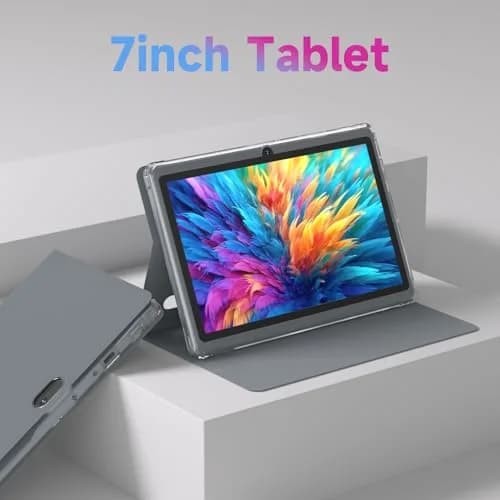 HOTTABLET 7-Inch Android 14 Tablet with Case, 8GB RAM + 32GB Storage, 1024x600 IPS Display, Dual Cameras, Bluetooth 5.0 WiFi Tab (Gray) thumbnail 2