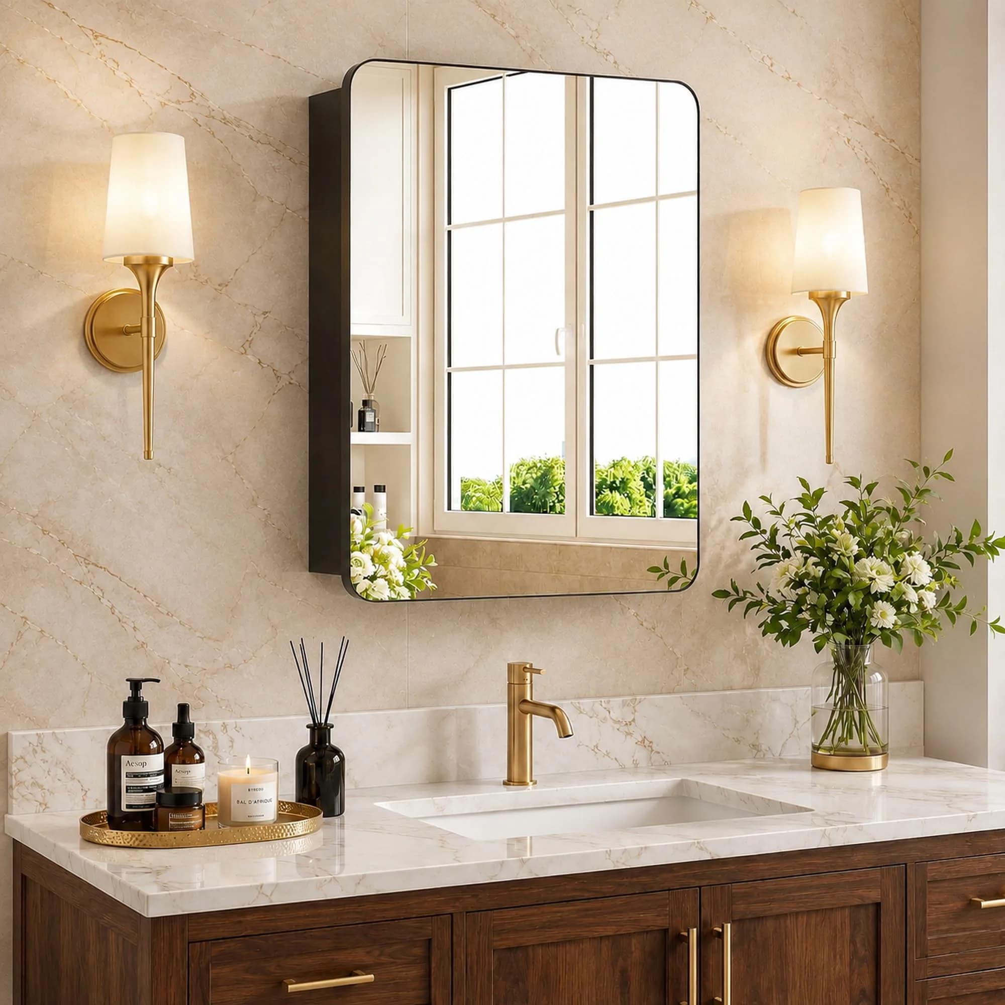 GoTiling Large Bathroom Medicine Cabinet 24x32 | Aluminum Recessed or Surface Mount, Adjustable Shelves