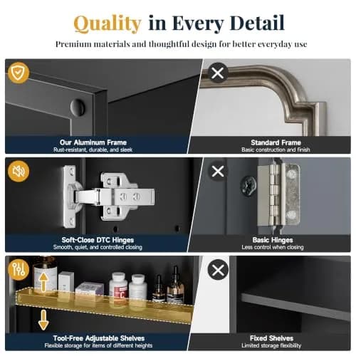 GoTiling Large Bathroom Medicine Cabinet 24x32 | Aluminum Recessed or Surface Mount, Adjustable Shelves thumbnail 3