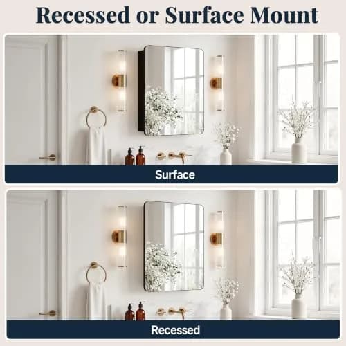 GoTiling 16x20 Medicine Cabinet with Mirror, Black Aluminum, Pre-Assembled | Modern Wall Mount Design thumbnail 4