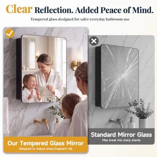 GoTiling 16x20 Medicine Cabinet with Mirror, Black Aluminum, Pre-Assembled | Modern Wall Mount Design thumbnail 5
