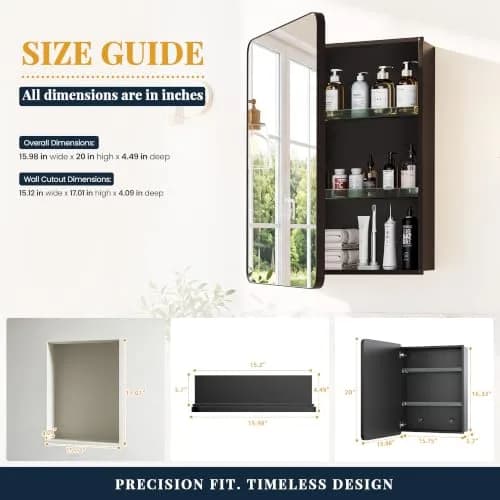 GoTiling 16x20 Medicine Cabinet with Mirror, Black Aluminum, Pre-Assembled | Modern Wall Mount Design thumbnail 2