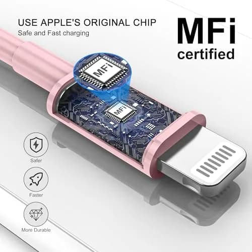 FUPYWP iPhone Car Charger Cord, USB to Lightning Cable, 3FT Pink | CarPlay Compatible & Durable thumbnail 6