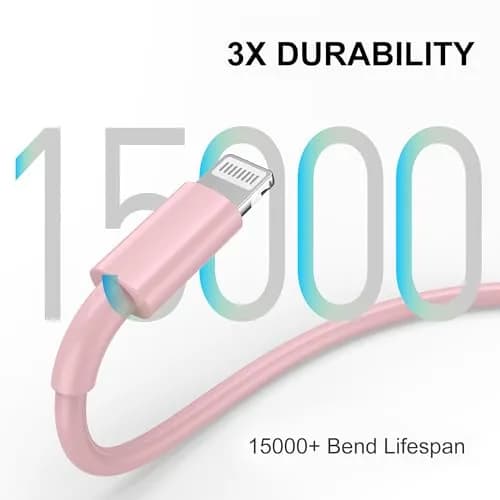FUPYWP iPhone Car Charger Cord, USB to Lightning Cable, 3FT Pink | CarPlay Compatible & Durable thumbnail 8