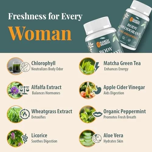 Flarovexarith Women's Body Deodorizing Supplement – Chlorophyll Capsules for Odor, Breath & Gut Detox (60 Caps) | Vegan with Matcha & Apple Cider Vinegar thumbnail 5
