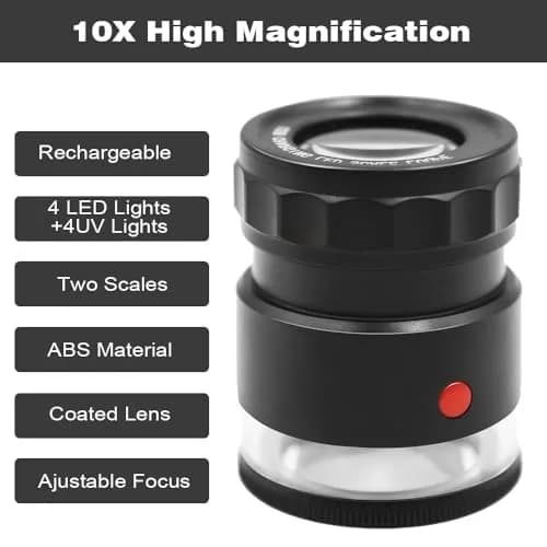 Koparneed 10x Jewelers Loupe Rechargeable with UV & LED Lights | Adjustable Focus for Gemstones & Jewelry Inspection thumbnail 2