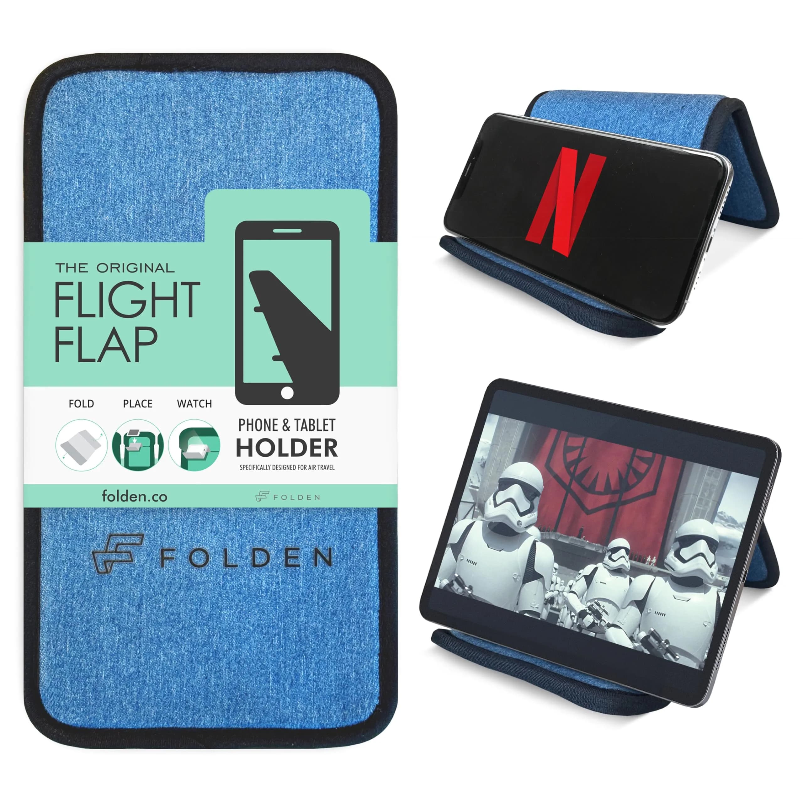 Flight Flap Large Denim Airplane Phone Holder | Flexible Portable Stand for Plane Travel - main product image
