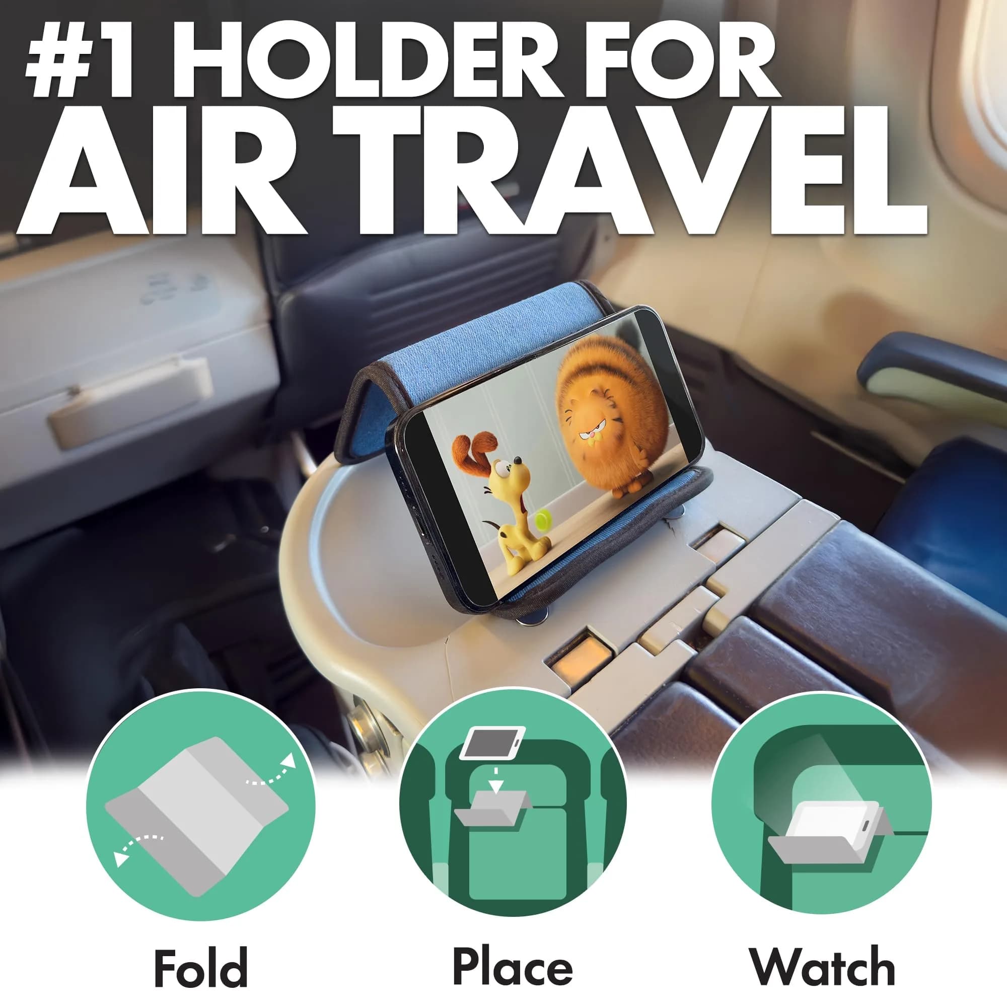 Flight Flap Large Denim Airplane Phone Holder | Flexible Portable Stand for Plane Travel - view 2