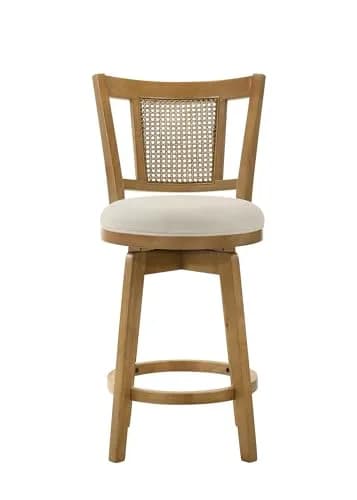 Armen Living Isla 30 in. Amber Glow Rubberwood Swivel Barstool with Ivory Fabric Seat | Elegant, Durable & Comfortable (70-120c) thumbnail 5