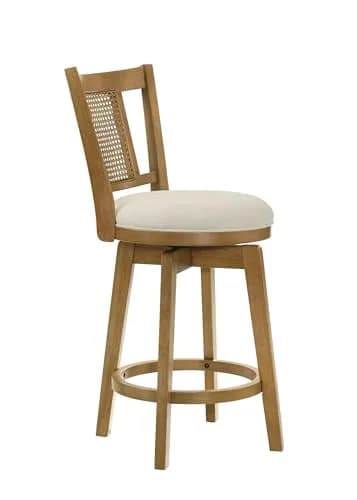 Armen Living Isla 30 in. Amber Glow Rubberwood Swivel Barstool with Ivory Fabric Seat | Elegant, Durable & Comfortable (70-120c) thumbnail 6