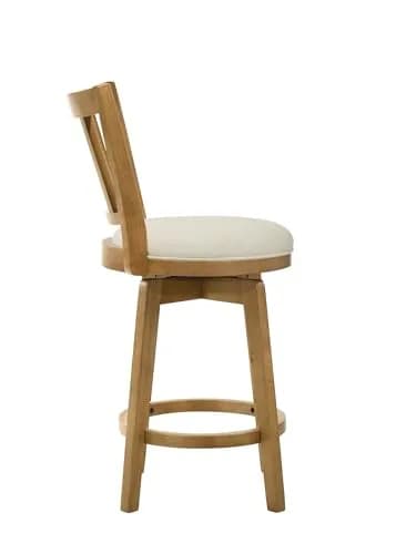 Armen Living Isla 30 in. Amber Glow Rubberwood Swivel Barstool with Ivory Fabric Seat | Elegant, Durable & Comfortable (70-120c) thumbnail 7