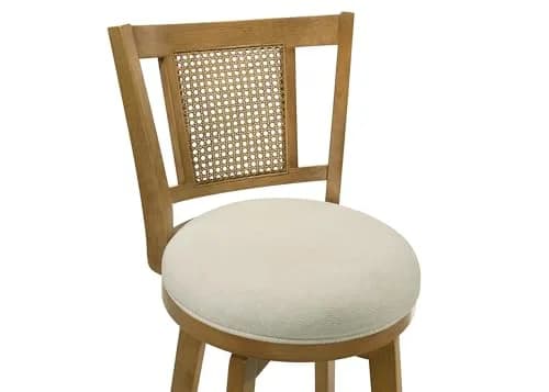 Armen Living Isla 30 in. Amber Glow Rubberwood Swivel Barstool with Ivory Fabric Seat | Elegant, Durable & Comfortable (70-120c) thumbnail 9