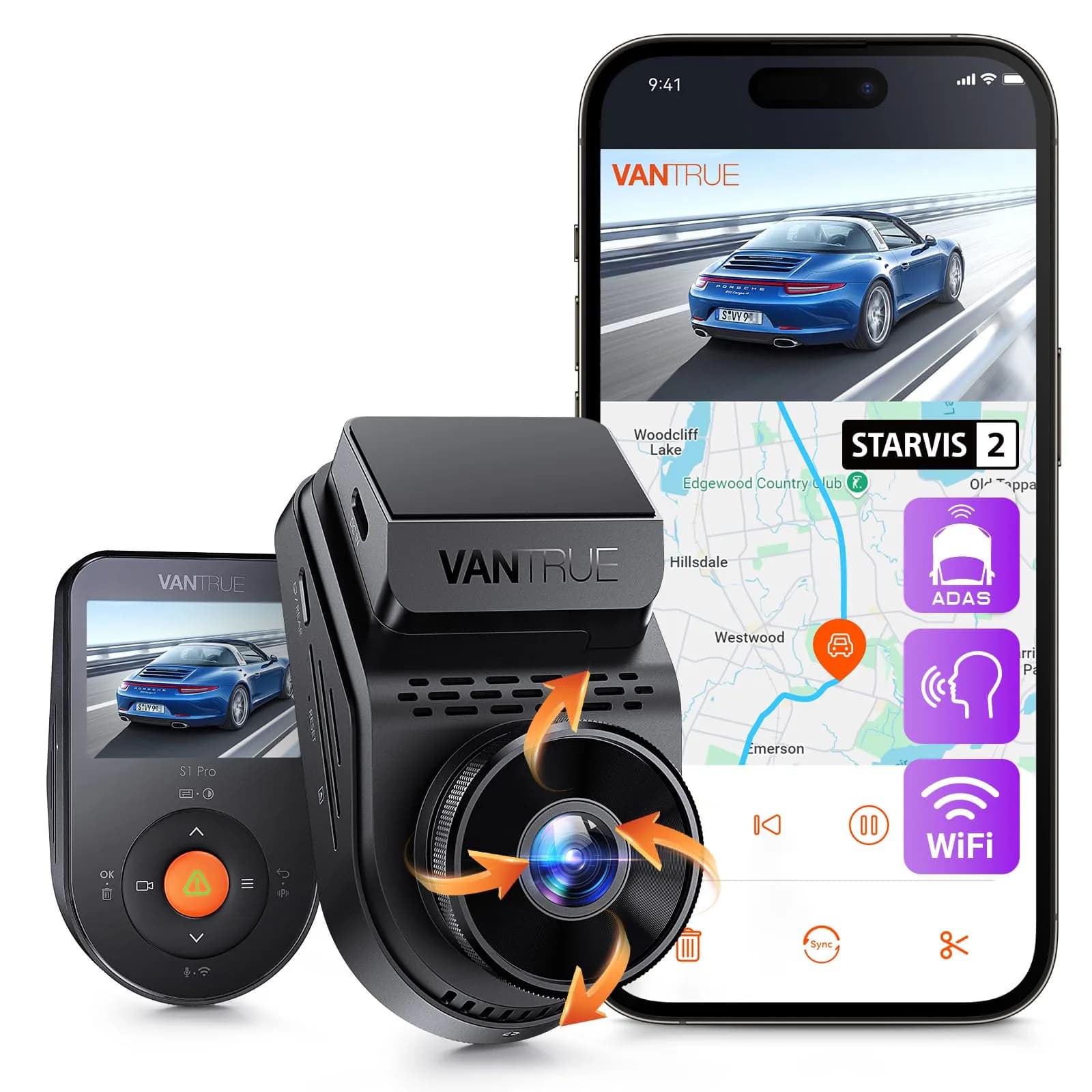 VANTRUE S1 Pro 2-Channel Dash Cam 1440P + 1080P | STARVIS 2 Night Vision, GPS, WiFi, AI Safety (70-120 chars) — S1 Pro