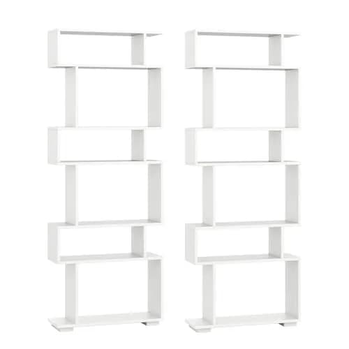 SILKYDRY 6 Tier S Shaped Bookshelf, Wood Geometric Bookcase, Modern Room Divider, 64" Tall, White thumbnail 7