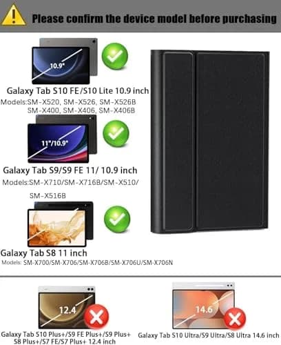 TUNKARMOR Keyboard Case with Mouse for Samsung Galaxy Tab S10 Lite/S10 FE/S9 FE/S9/S8/S7 10.9"/11" | Detachable Keyboard & Pencil Holder thumbnail 2