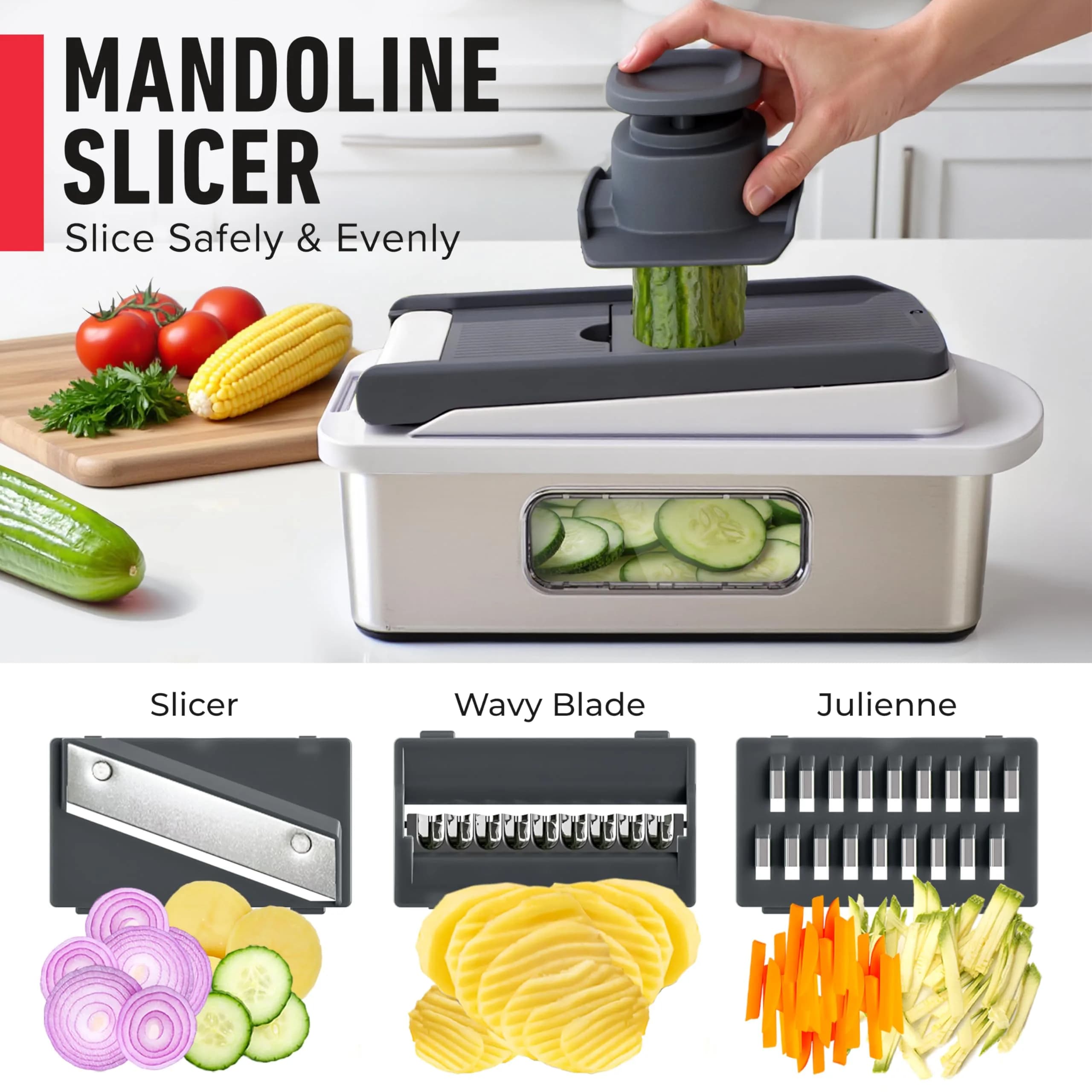JANSKA Pro-Series 10-in-1 Multi Vegetable Chopper & Mandoline Slicer, Stainless Steel Blades, 1.13 kg (2.5 lb) | 8 Blades for Chopping, Slicing, Julienne & More - view 6