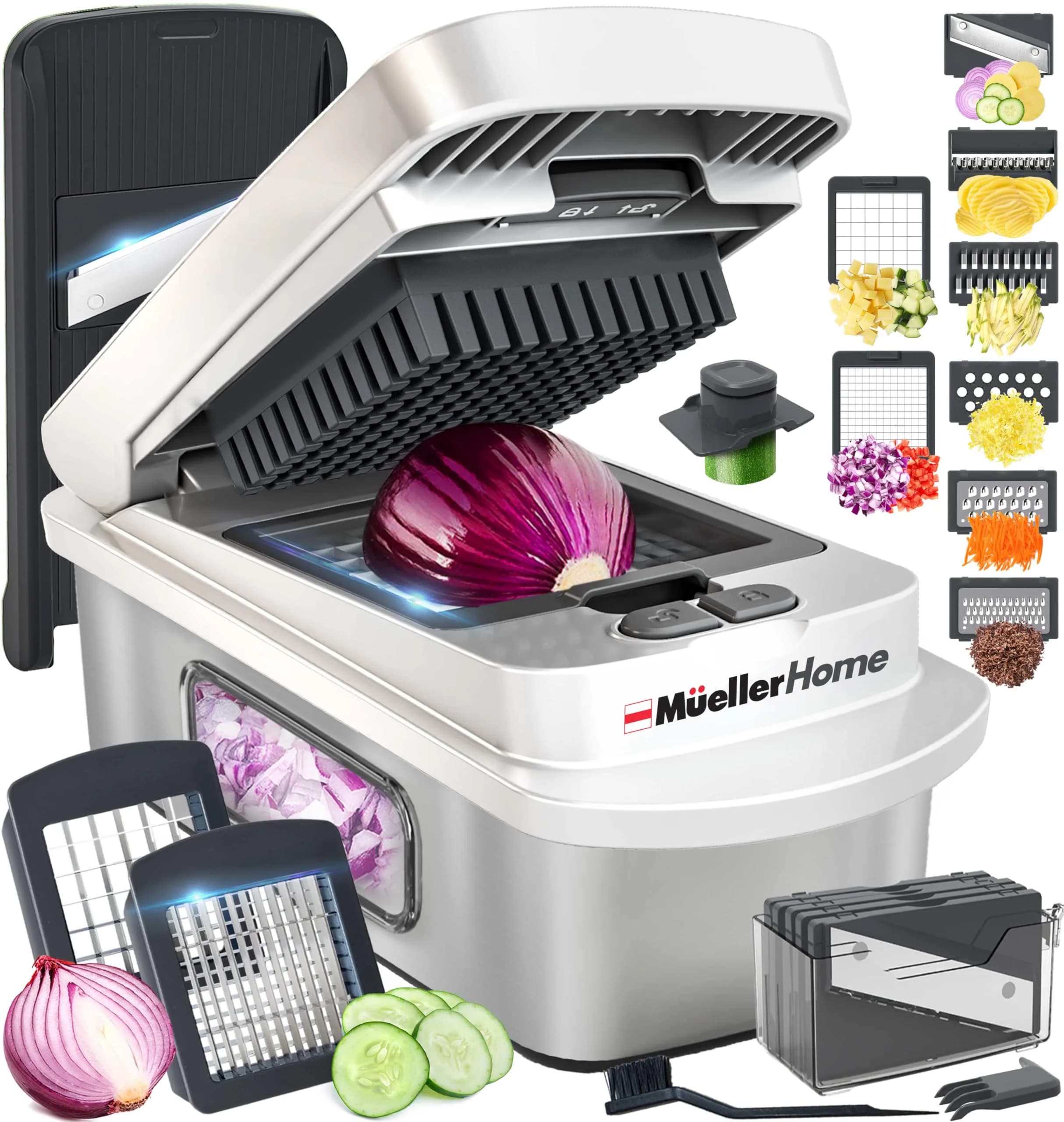 JANSKA Pro-Series 10-in-1 Multi Vegetable Chopper & Mandoline Slicer, Stainless Steel Blades, 1.13 kg (2.5 lb) | 8 Blades for Chopping, Slicing, Julienne & More