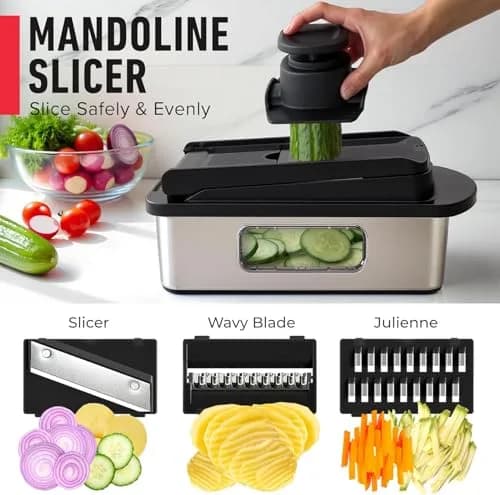 JANSKA Pro-Series 10-in-1 Stainless Steel Multi Vegetable Chopper & Mandoline Slicer | 1.13 kg (2.5 lb) Stainless Steel/Black thumbnail 6