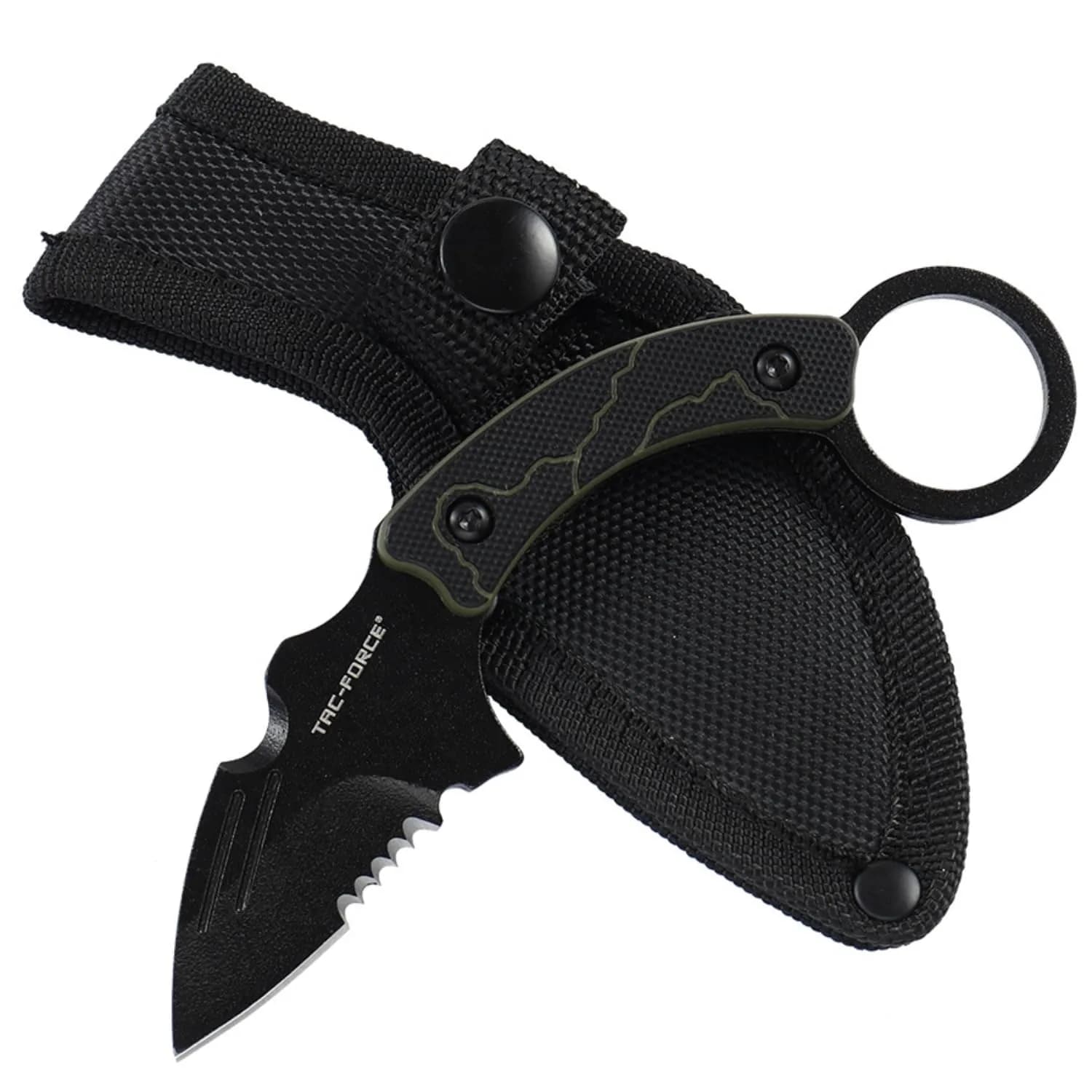 Tac-Force Fixed Blade Knife, 5.5 Inches Overall, G10 Handle with Finger Ring, Black Nylon Sheath for Hunting, Camping, Outdoor
