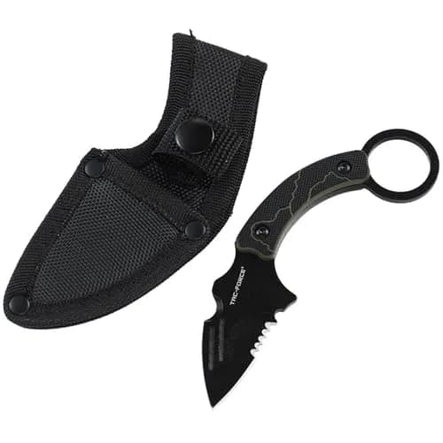 Tac-Force Fixed Blade Knife, 5.5 Inches Overall, G10 Handle with Finger Ring, Black Nylon Sheath for Hunting, Camping, Outdoor thumbnail 5