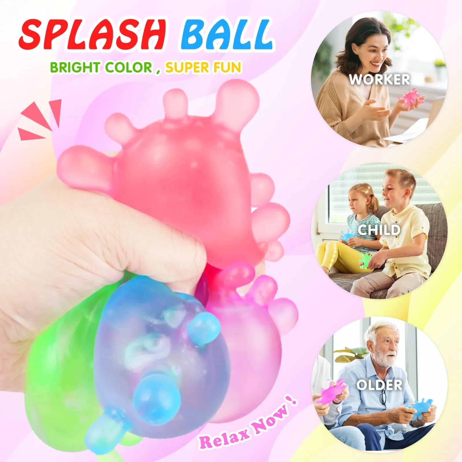 Drephere Splat-Tastic Squishy Stress Ball Toy | Textured Sensory Cube for Kids & Adults, Blue, 8.7cm (3.15"x3.15"x1.57") - view 2