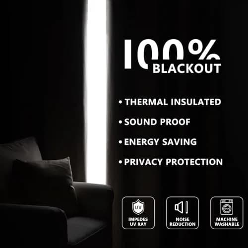 Zyvola 100% Blackout Curtains 52"W x 108"L | Thermal Insulated Room Darkening (70-120 chars) thumbnail 5