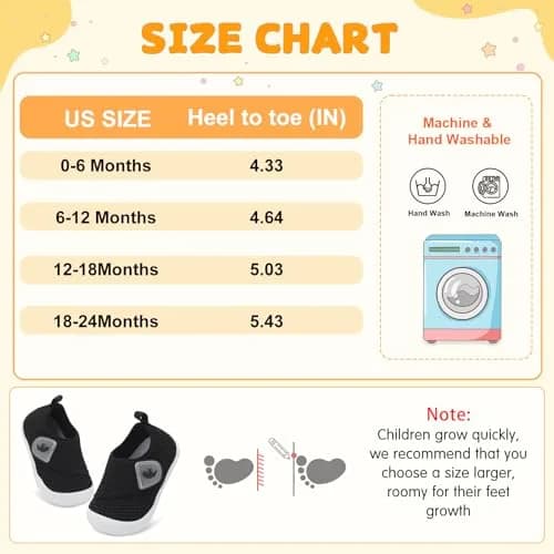 FEETCITY Baby Walking Shoes Wide Infant Sneakers Lightweight Black | Safe & Breathable for First Steps thumbnail 9
