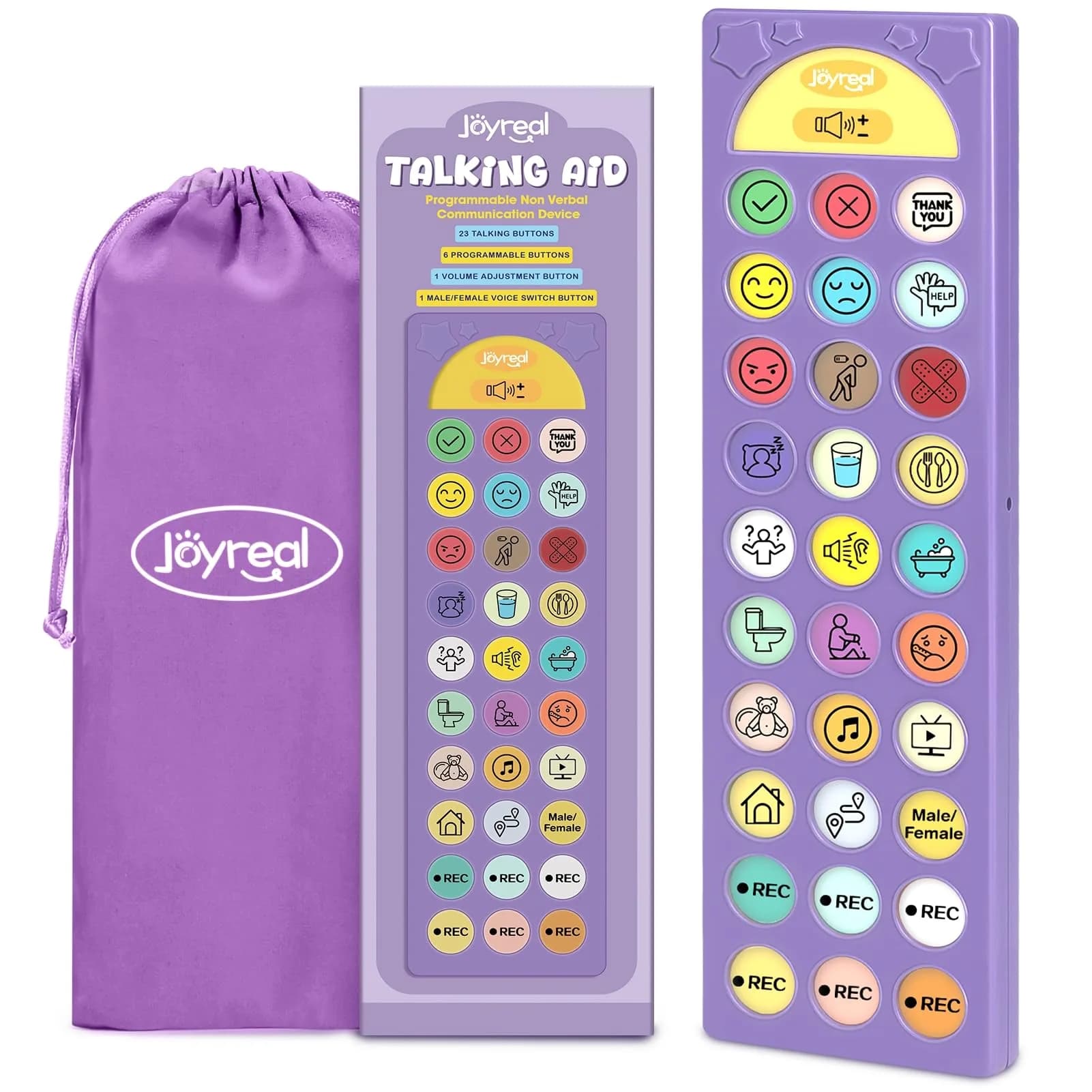 Joyreal AAC Device for Autism, Speech Therapy & Stroke Rehab Talking Aid with 23 Buttons & Adjustable Volume, Purple — Purple