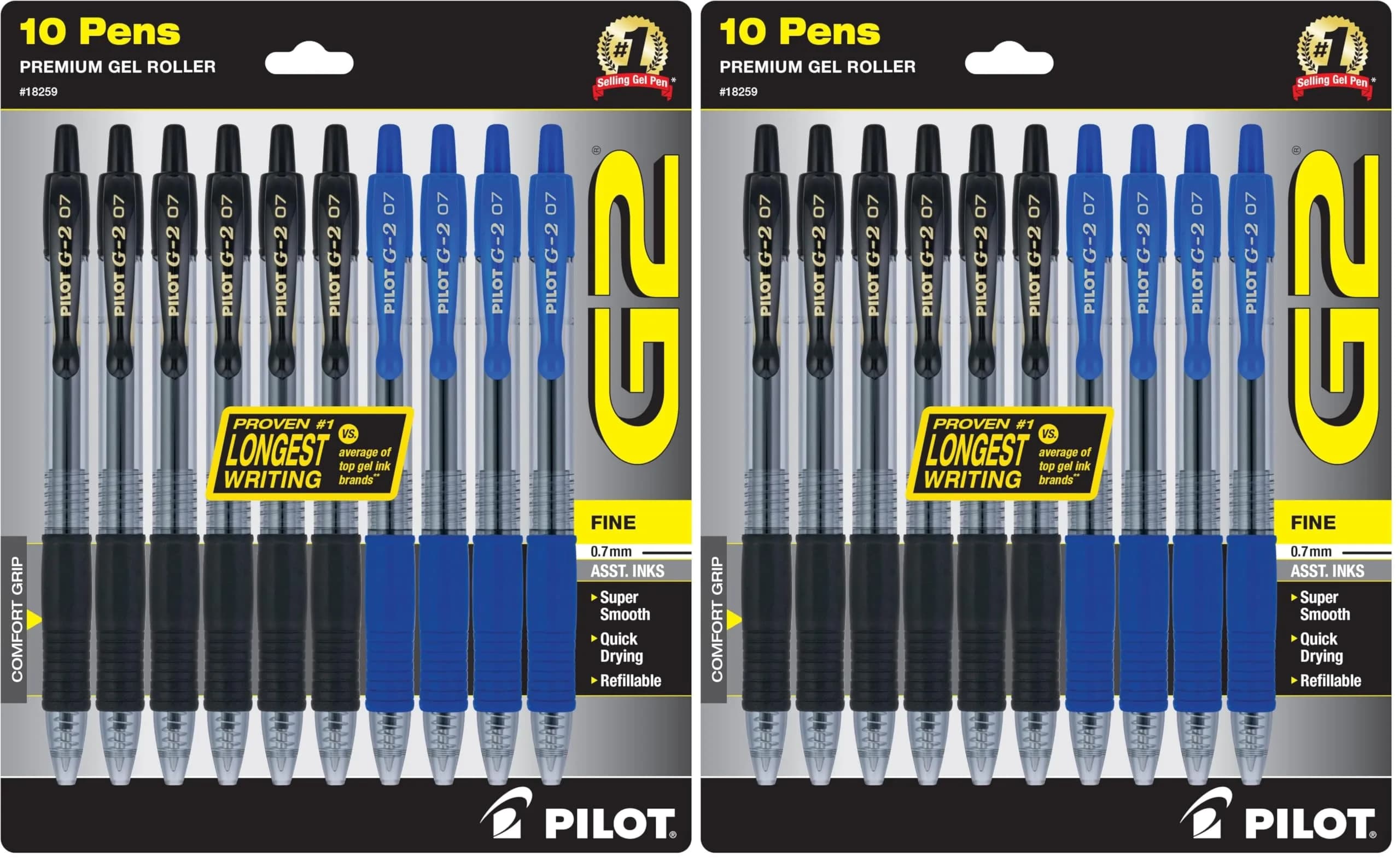 PILOT G2 Gel Pens 0.7mm Fine Point, 6 Black & 4 Blue Pens - Pack of 2 (10 Count) - main product image