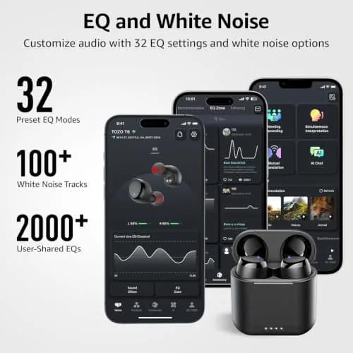 TOZO T6 Wireless Earbuds Bluetooth 5.3 Stereo Sound in Ear Headphones | 55H Playtime, IPX8 Waterproof, Wireless Charging thumbnail 7