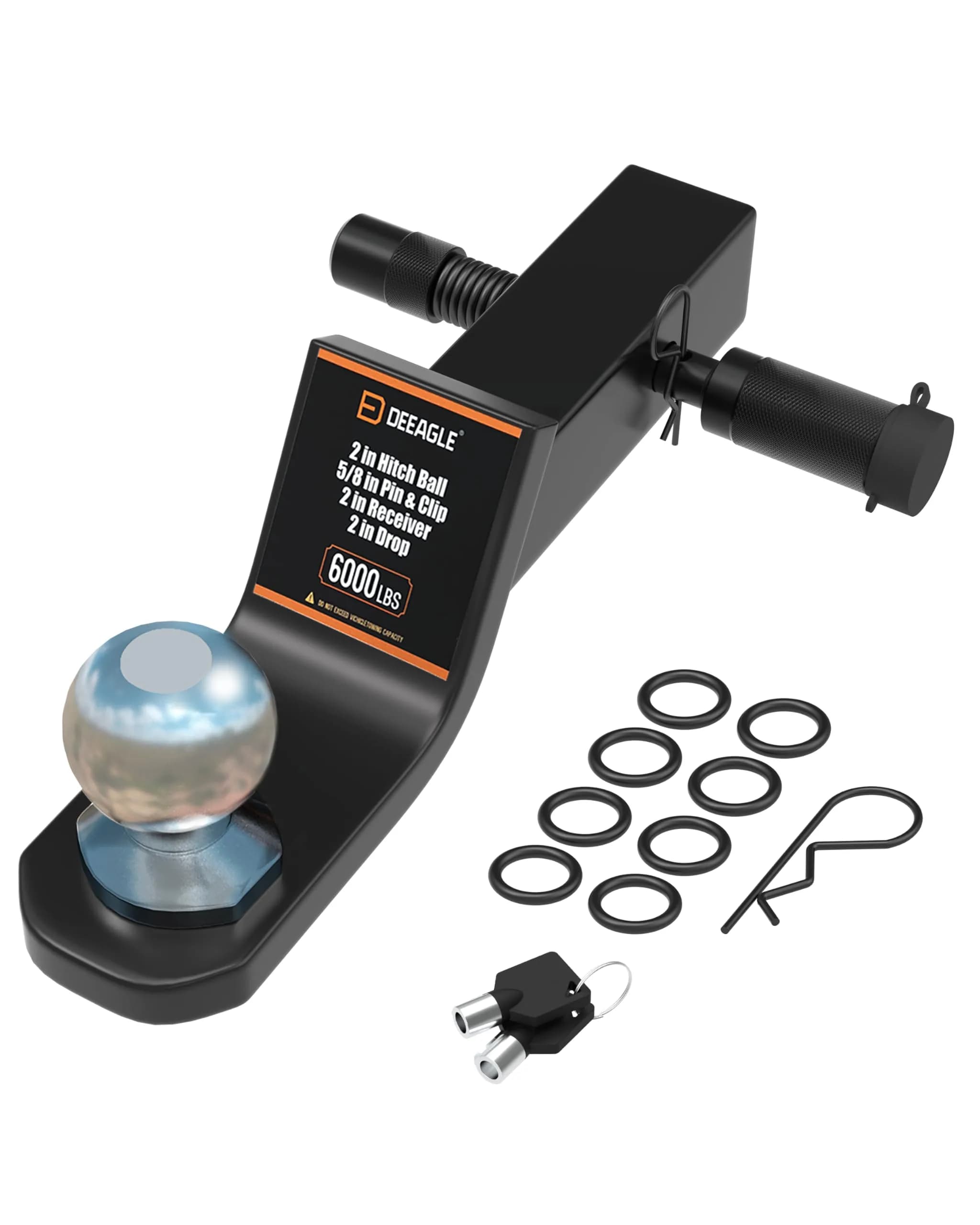 DEEAGLE 2 in Ball Hitch Heavy Duty Steel Receiver Hitch | 2" Drop & 6000 lbs Capacity — 2 Inch